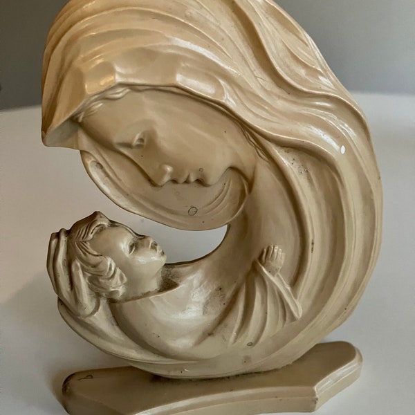 Vintage Plastic Mary with Baby Jesus Sculpture Figurine