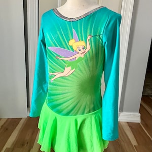 Figure Skating Dress Child size Medium 8-10, Tinkerbell Girls Dance Skate Costume with Scrunchie