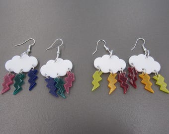 Rain Cloud Earrings, Lightning Bolt Earrings, Gift for Meteorologist, Weather Earrings, Gay Earrings, Pride Earrings