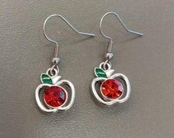 Apple earrings, Sparkling Apple Earrings, Teacher Earrings, Gift ideas for teachers, Red apple earrings