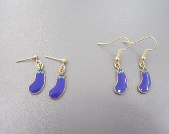 Aubergine Earrings, Emoji Earrings, Purple Earrings, Vegetable Earrings