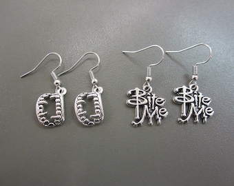Bite Me Earrings, Vampire Earrings, Vampire Slayer Earrings, Buffy Earrings, Fandom Earrings, Fang Earrings,