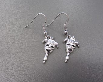 Jester Mask Earrings, Theatre Mask Earrings, Venetian Mask Earrings, Jester Earrings Earrings, Theatrical Earrings, Masquerade Earrings