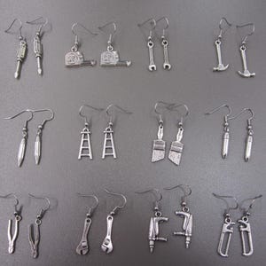 Tool Earrings, Drill Earrings, Screwdriver Earrings, Hammer Earrings, Wrench Earrings, Spanner Earrings, Plier Earrings, Tool Box Earrings