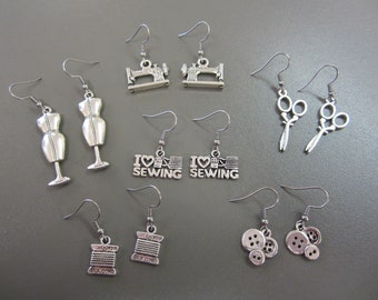 Sewing machine earrings, Sewing earrings, Dressmaker earrings, Seamstress earrings, Gift for sewers, Sewing jewellery, Scissor Earrings,