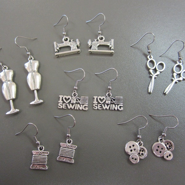 Sewing machine earrings, Sewing earrings, Dressmaker earrings, Seamstress earrings, Gift for sewers, Sewing jewellery, Scissor Earrings,