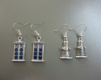 Police Box and Enemy Alien Earrings, Fandom Earrings, Doctor Earrings, Sci-Fi Earrings, Screwdriver Earrings, Whovian Gift