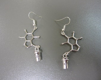 Coffee Earrings, Coffee Cup Earrings, Caffeine Earrings, Molecule Earrings, Chemistry Earrings, Science Earrings, Coffee Cup Earrings