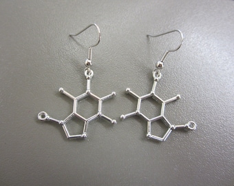 Caffeine Molecule Earrings, Caffeine Earrings, Coffee Molecule Earrings, Chemistry Earrings, Science Earrings, Molecular Earrings