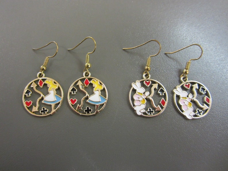 Alice Earrings March Hare Earrings Wonderland Earrings Fairy Tale Earrings Fandom Earrings Story Book Earrings Looking Glass Earrings