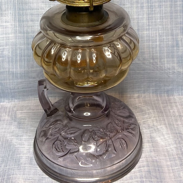 Antique Plume & Atwood Manufacturing Company Purple Handled base Rose design Oil Lamp Lantern