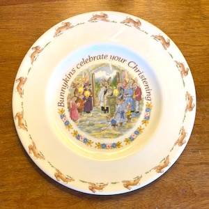 Royal Doulton Bunnykins Celebrate Your Christening Plate Bone China 8&quot; Adorable Perfect condition.