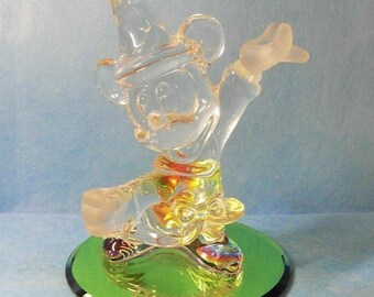 Disney Glass Mickey Mouse Figurine Sorcerer Apprentice Mirror Base Fantasia