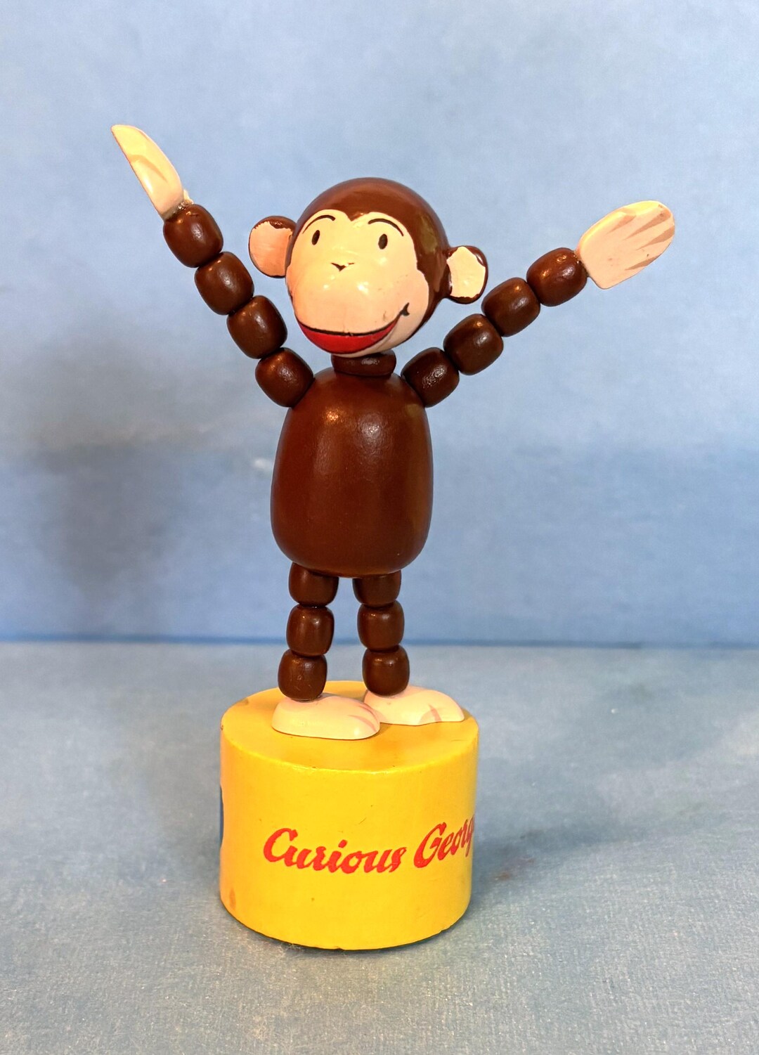 Vintage Wooden Curious George Push Puppet Collectible Toy 4.5