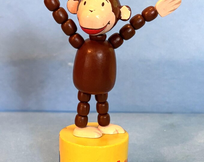 Vintage Wooden Curious George Push Puppet Collectible Toy 4.5