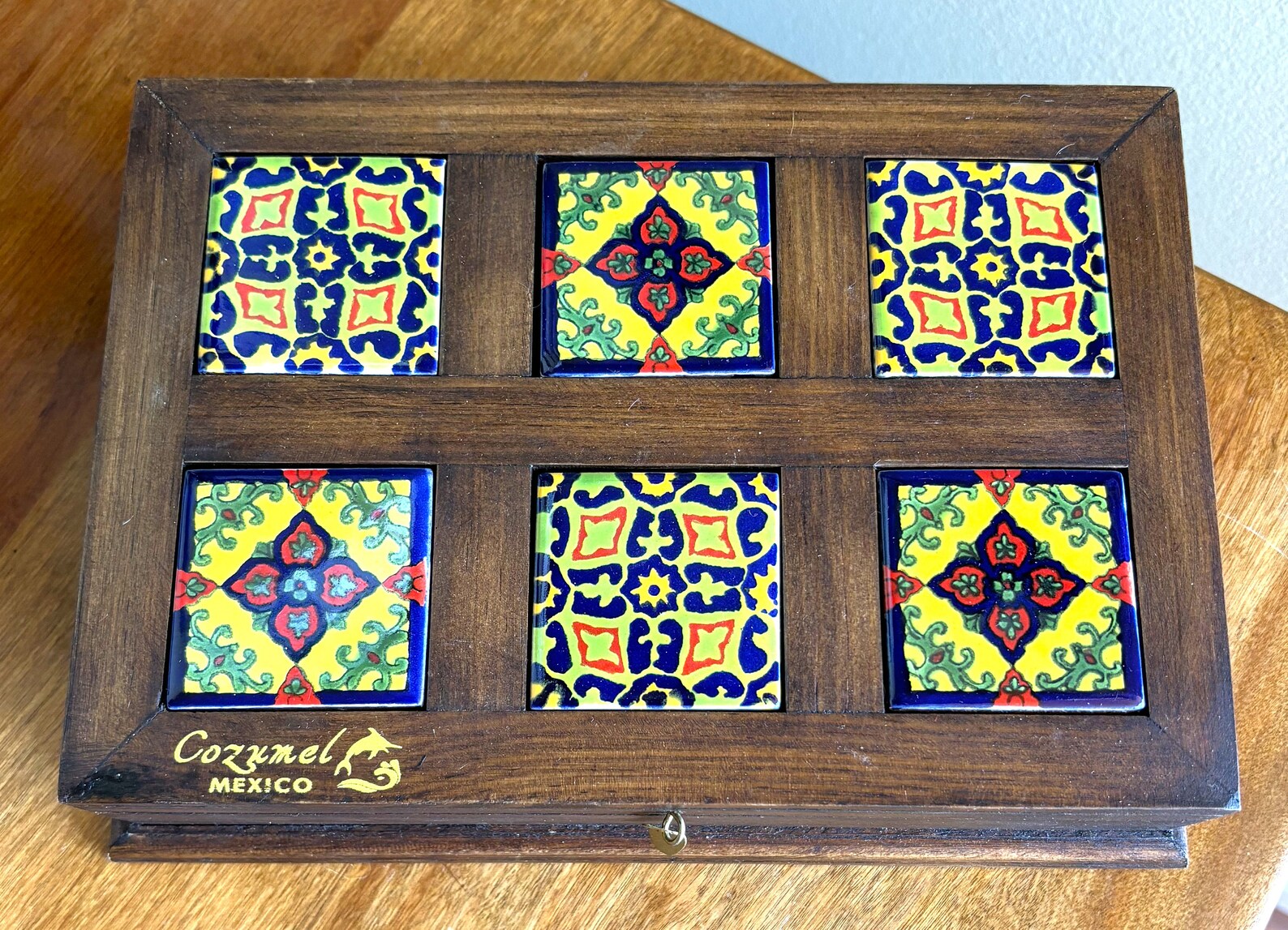 Cozumel Mexico Wood Box With Tiles Top Perfect Mexican Decor for Tea or ...