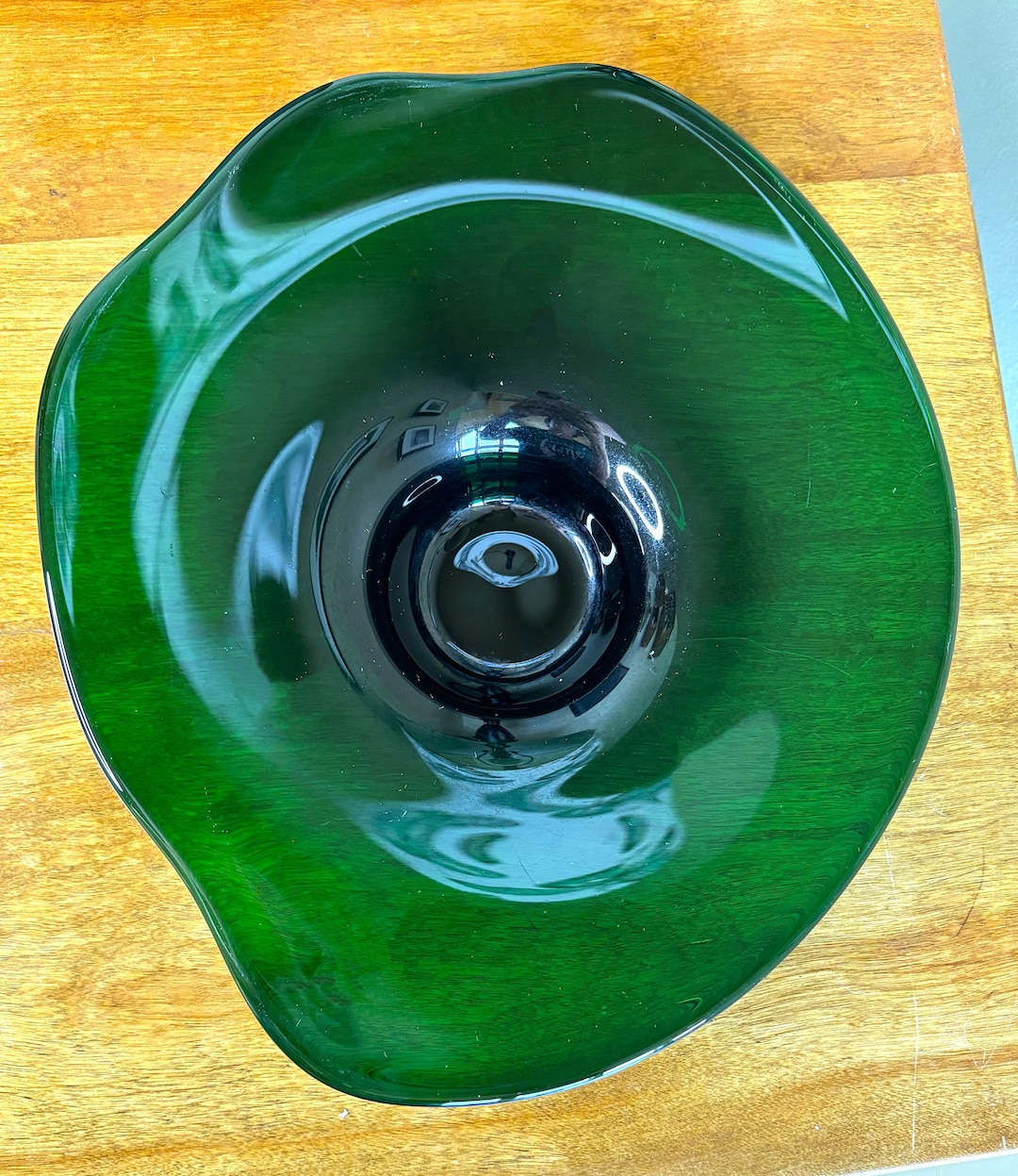 Vintage MCM Emerald Green Glass Bowl Unusual Shape Completely Gorgeous ...