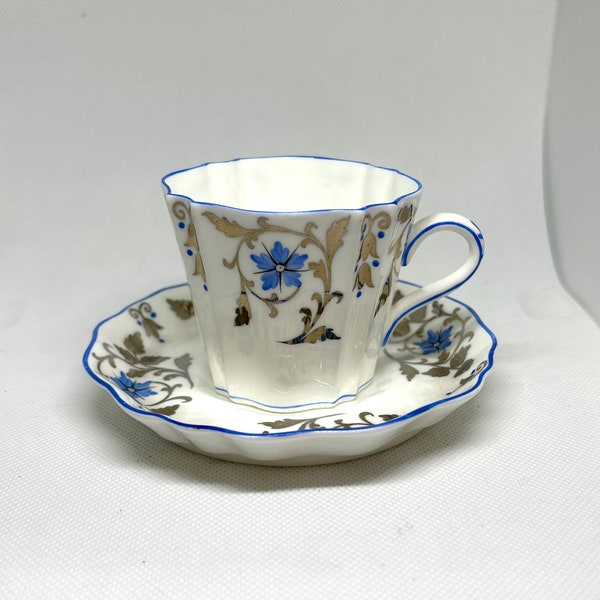 Wedgwood Silver lustre & blue flowers bone china cup and saucer W551