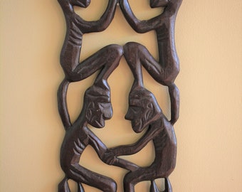 Hand Carved Wood African? Totem Wall Hanging