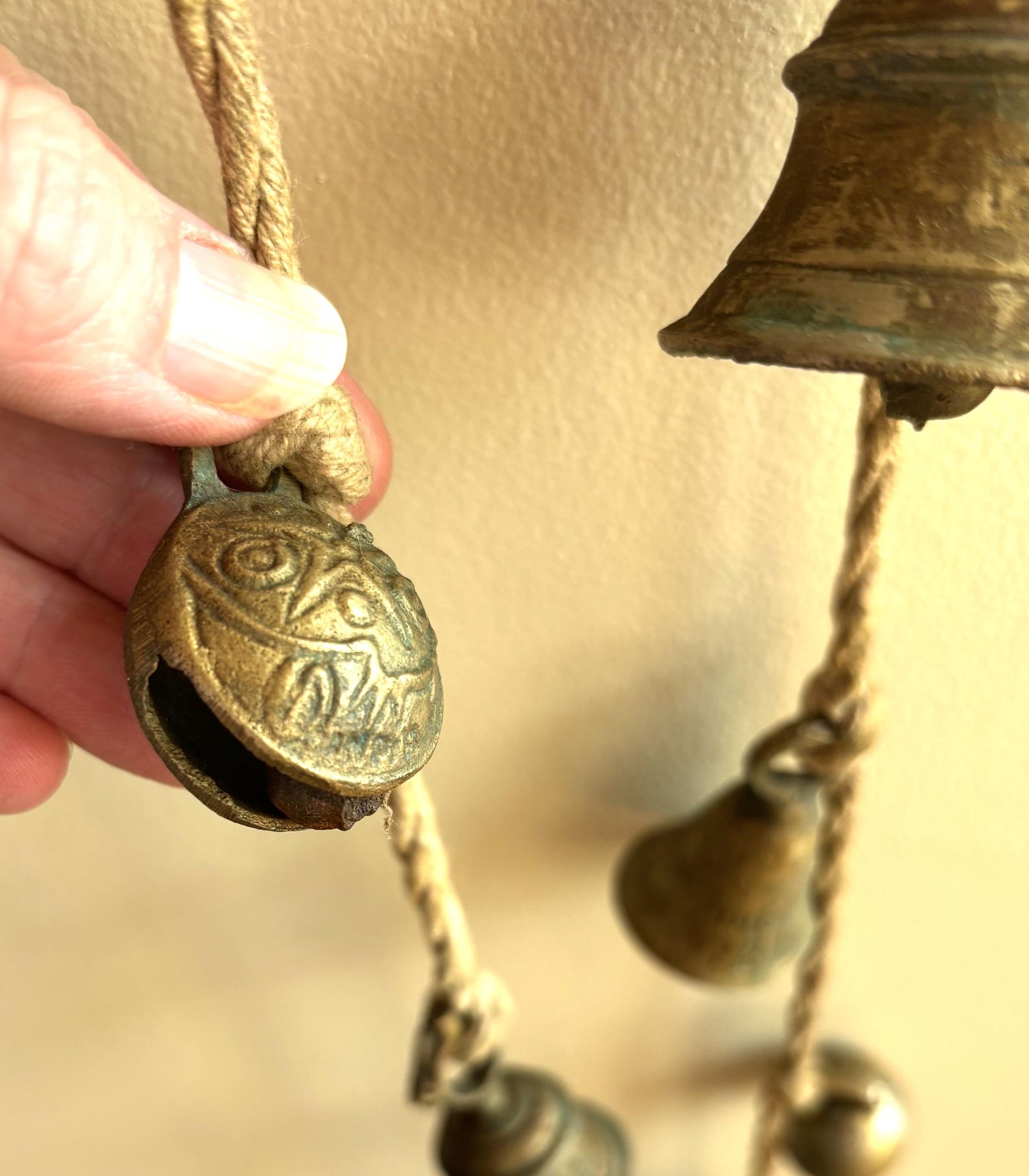Antique Rope of India Brass Bells Prayer Temple Bells Numbered Bear ...