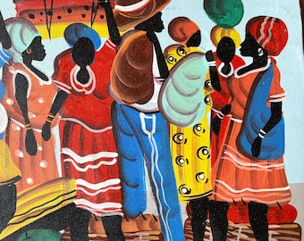 【ハイチアート】絵画 マーケット サイン有り ハイチアン　ヴィンテージ Amazing Vintage Haitian Painting Signed Pierre , Haiti Hand