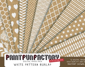 Witte jute patronen - 12 digitale sheets (082) INSTANT DOWNLOAD