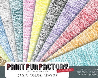 Crayon digital paper - Basic color crayon scrapbook backgrounds - 12 digital papers (#048) INSTANT DOWNLOAD