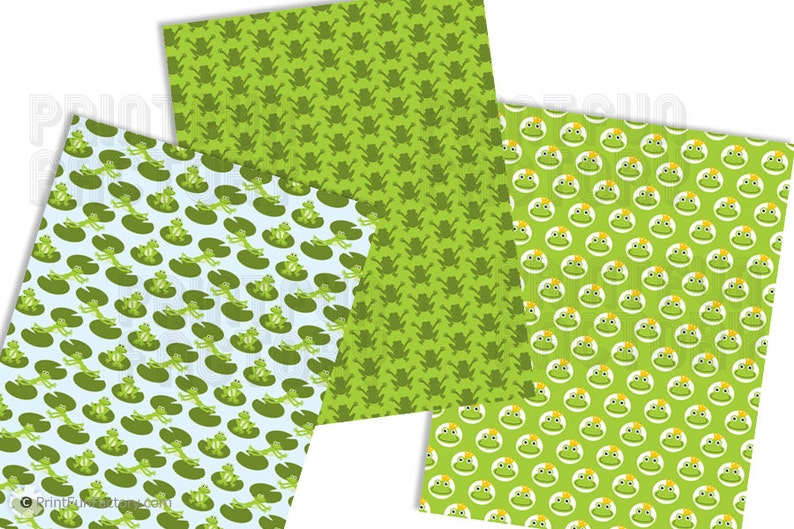Frog digital paper green frogs background 12 digital  etsy uk