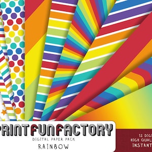 Rainbow digital paper - colors of the rainbow patterns - 12 digital papers (058) INSTANT DOWNLOAD