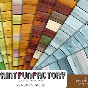 Wood digital paper - Seasons spring summer autumn winter colors on wood 12 digital papers (#171) INSTANT DOWNLOAD