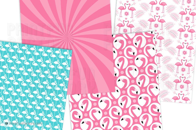 Flamingo digital paper Flamingo aqua & pink background paper 12 digital papers 129 INSTANT DOWNLOAD image 2