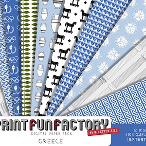 Greek digital paper - Greece scrapbook background paper  - 12 digital papers (#145) INSTANT DOWNLOAD