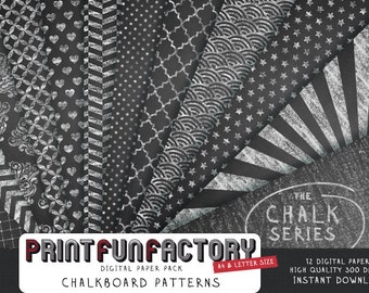 Chalkboard patterns digital paper - blackboard chevron starburst damask chalk pattern - 12 digital papers (063) INSTANT DOWNLOAD