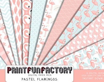 Flamingo digital paper - Flamingo pastel background paper  - 12 digital papers (#172) INSTANT DOWNLOAD