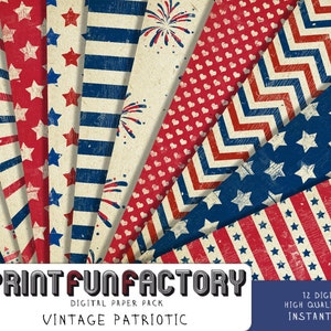 Patriotic digital paper - Vintage United States stars stripes patriotic background - 12 digital papers (#197) INSTANT DOWNLOAD