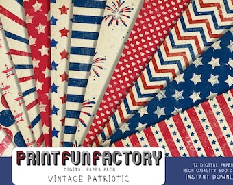 Patriotic digital paper - Vintage United States stars stripes patriotic background - 12 digital papers (#197) INSTANT DOWNLOAD
