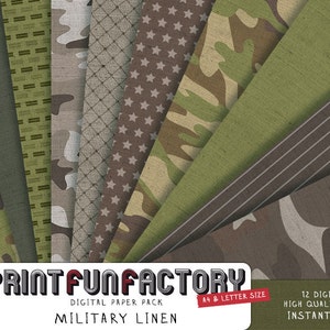 Military Linen digital paper army camouflage pattern fabric 12 digital papers 086 INSTANT DOWNLOAD image 1
