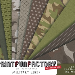 Military Linen digital paper - army camouflage pattern fabric - 12 digital papers (#086) INSTANT DOWNLOAD