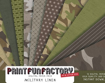 Military Linen digital paper - army camouflage pattern fabric - 12 digital papers (#086) INSTANT DOWNLOAD