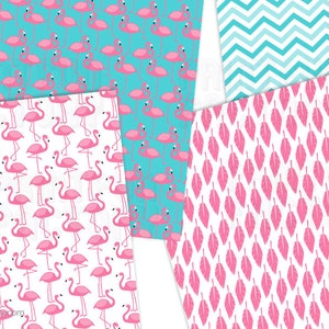 Flamingo digital paper Flamingo aqua & pink background paper 12 digital papers 129 INSTANT DOWNLOAD image 3