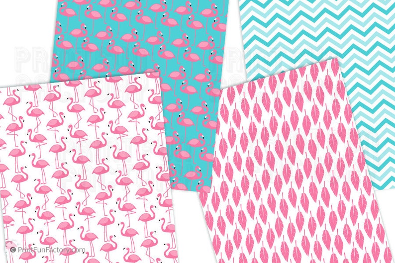 Flamingo digital paper Flamingo aqua & pink background paper 12 digital papers 129 INSTANT DOWNLOAD image 3