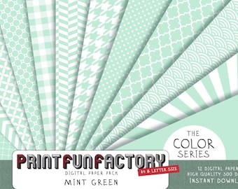 Mint green digital paper - Mint paper scrapbook backgrounds - 12 digital papers (#052) INSTANT DOWNLOAD