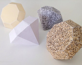 Paper diamonds papercraft  - Gold & silver D.I.Y. 3D folding paper diamonds 2 sizes (PC003) INSTANT DOWNLOAD