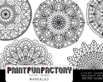 Mandala digital clip art and coloring page - INSTANT DOWNLOAD