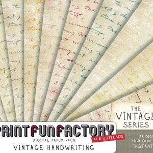 Vintage handschrift - 12 digitale sheets (078) INSTANT DOWNLOAD