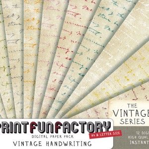 Handwriting digital paper Vintage writing text on old distressed paper 12 digital papers 078 INSTANT DOWNLOAD image 1