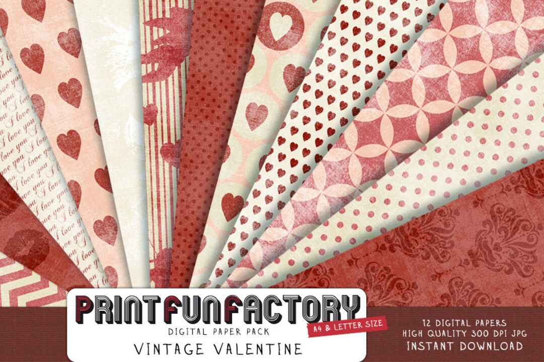 Valentine Digital Paper Vintage Valentine Scrapbook Backgrounds 12