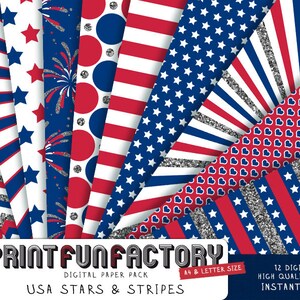 USA digital paper - United States stars stripes patriotic background - 12 digital papers (#102) INSTANT DOWNLOAD