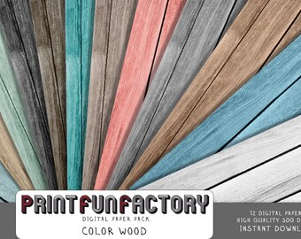 Wood digital paper - color wood teal coral white wood background - 12 digital papers (#055) INSTANT DOWNLOAD