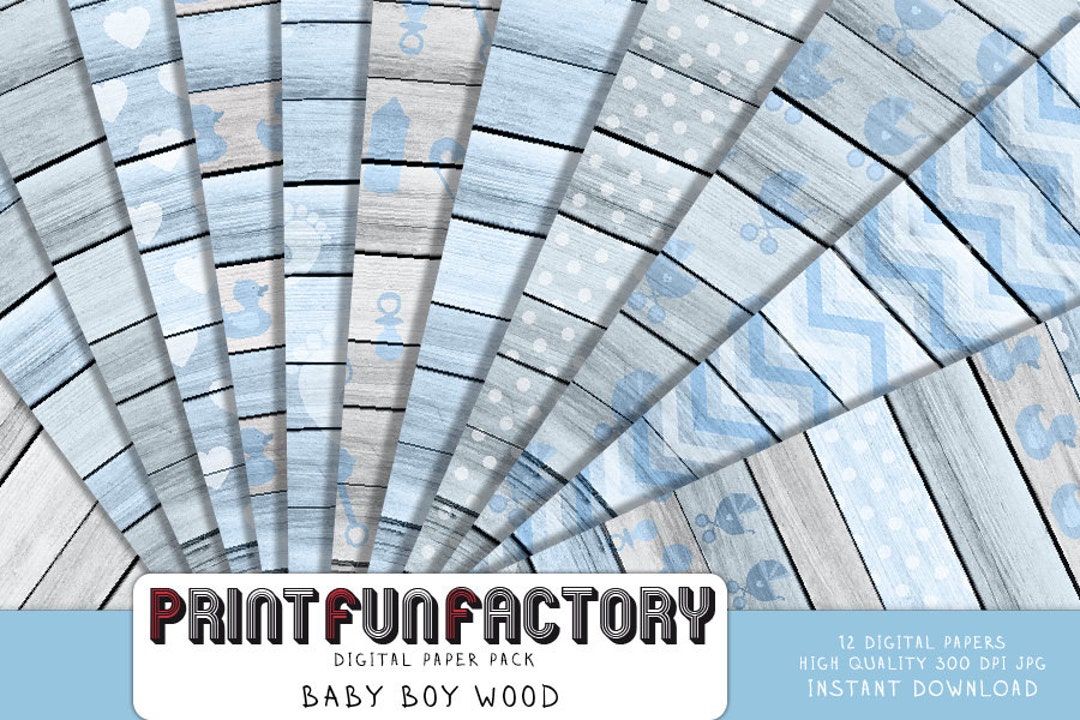 Baby Boy Digital Paper - Baby Wood Background Paper - 12 Digital Papers ...